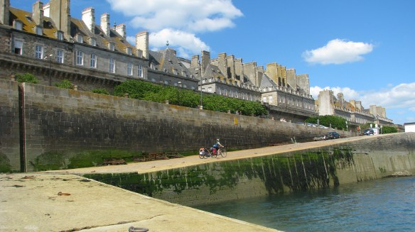 Cycling up from the small ferry into St Malo